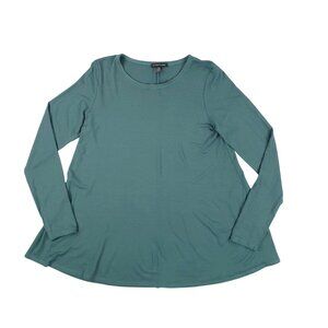 Eileen Fisher Women Small Tunic Green Long Sleeve Top Crew Neck Viscose Spandex